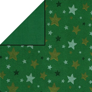 Christmas wrapping paper double-sided green striped recycled kraft paper with gold and silver stars - special offer!
 