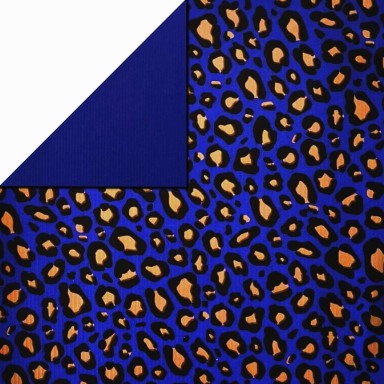 Gift wrapping paper leopard spots gold on two side blue strong ribbed paper.
 