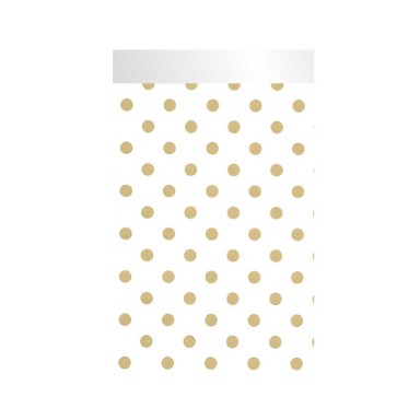 Gift bags white with golden dots, 2 cm flap on 70 grams strong white paper.
 
