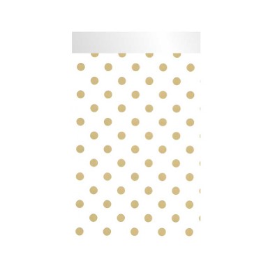 Gift bags white with golden dots, 2 cm flap on 70 grams strong white paper.
 