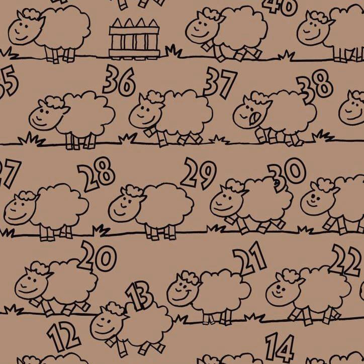 Gift paper counting sheep on brown kraft paper.
 