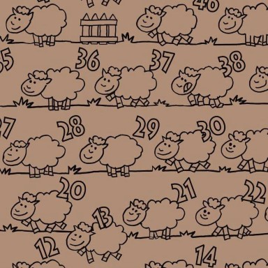 Gift paper counting sheep on brown kraft paper.
 