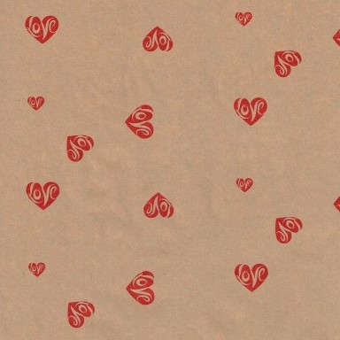 Wrapping paper with hearts and love text on strong natural eco paper.
 