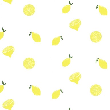 Wrapping paper front white with lemons, behind solid white on strong narrow ribbed paper.
 