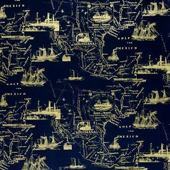 Gift-wrapping paper golden nautical chart with matte blue background on strong paper.
 