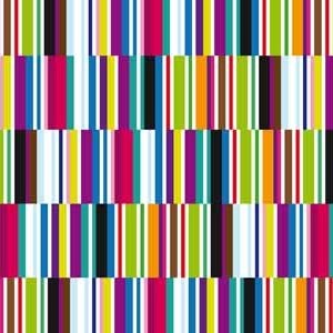 Gift-wrapping paper with short multi colored stripes on glossy strong paper.
 
