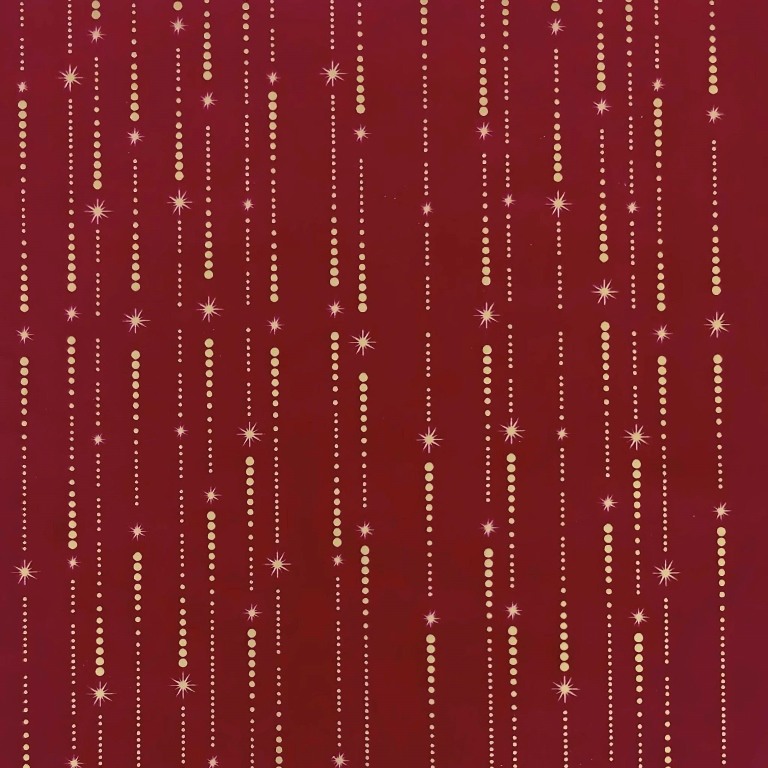 Gift wrapping paper golden star rain in matte burgundy background on white paper.
 