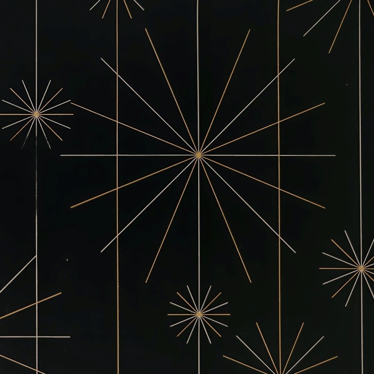 Metallic gold and silver wrapping paper with shining stars on a matte black background on metallized paper.
 