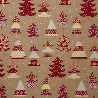 Christmas trees red with white and creme on natural kraft paper.
 