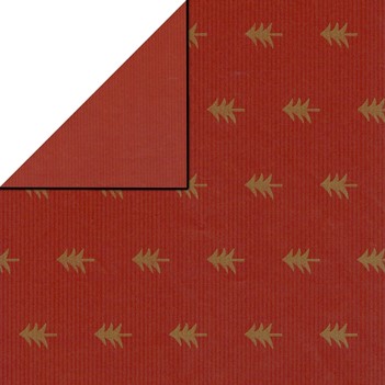 christmas wrapping paper golden trees with red background, solid red reverse side on recycled brown striped paper.
 
