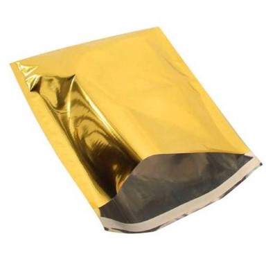 Metallic shipping or gift bags made of unbreakable and water resistant 70 micron foil with flap and permanent adhesive strip - gold
 