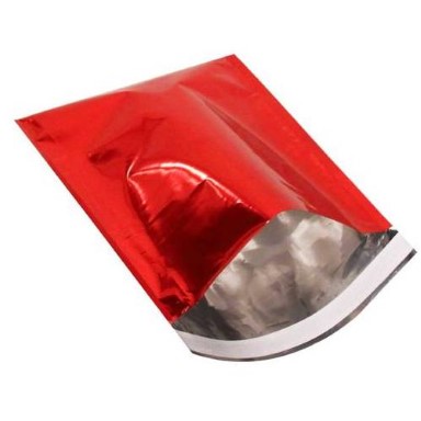 Metallic shipping or gift bags made of unbreakable and water resistant 70 micron foil with flap and permanent adhesive strip - red
 