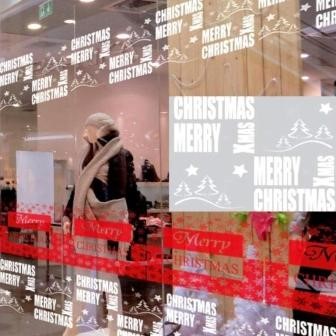 Window sticker reusable merry christmas transparent, static foil easy to apply to glass.
 